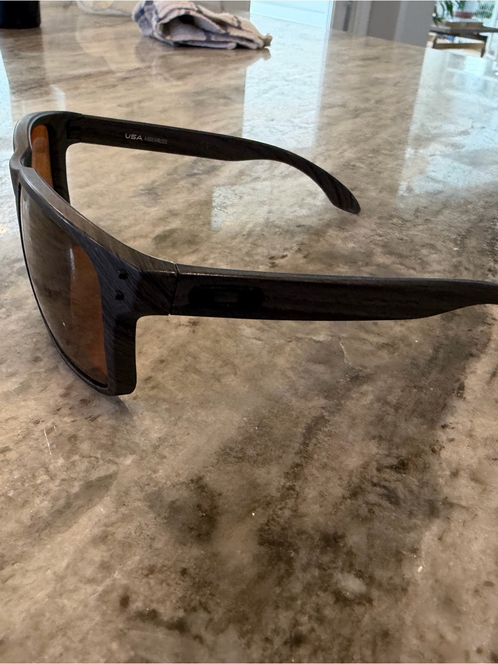 Oakley Woodgrain Black Frame Polarized Brown Lens Sunglasses
